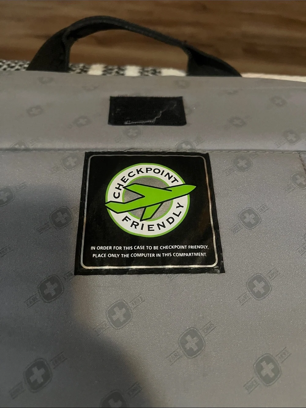 Men's Black Laptop Briefcase with Gray Stripe - Professional Commuter Bag